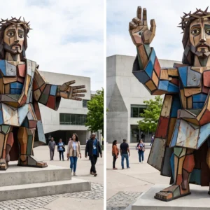 Jeesus-patsas "Picasso-tyyli" - Taiteellinen tulkinta